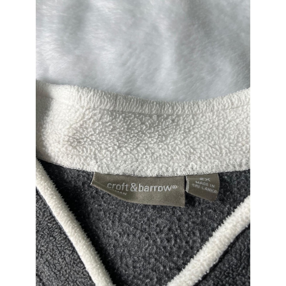 Croft & Barrow Vintage Gray Fleece Chickadee Embroidered Mock V-Neck Pullover 2X - Picture 3 of 10